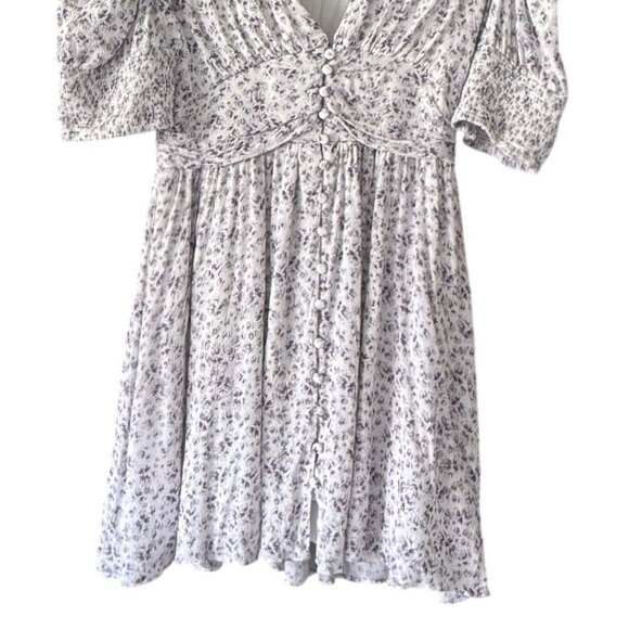 Lulus White Purple Ditsy Floral Button Detail Mini Dress M Cottagecore GIrly - Picture 3 of 7